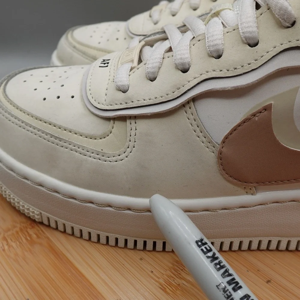 Nike Womens 9 Air Force‎ 1 Shadow Sail Hemp Fossil Light Bone CI0919-116 Flaws
